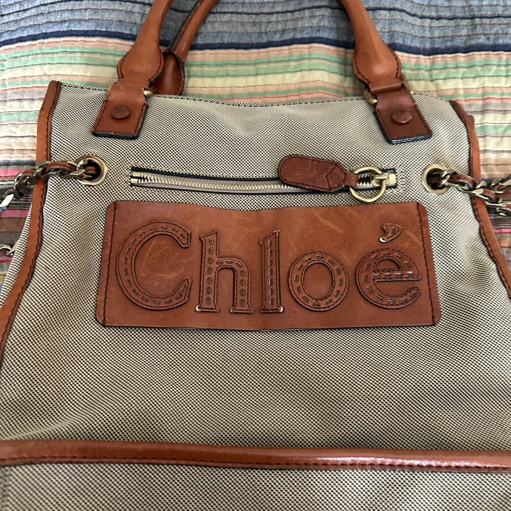 Chloé Beige Canvas and Tan Leather Hobo Tote - Picture 12 of 12